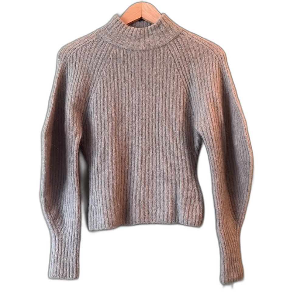 H&M Mohair Blend Rib Knit Crew Smock Neck Sweater Gray Green Sz XS